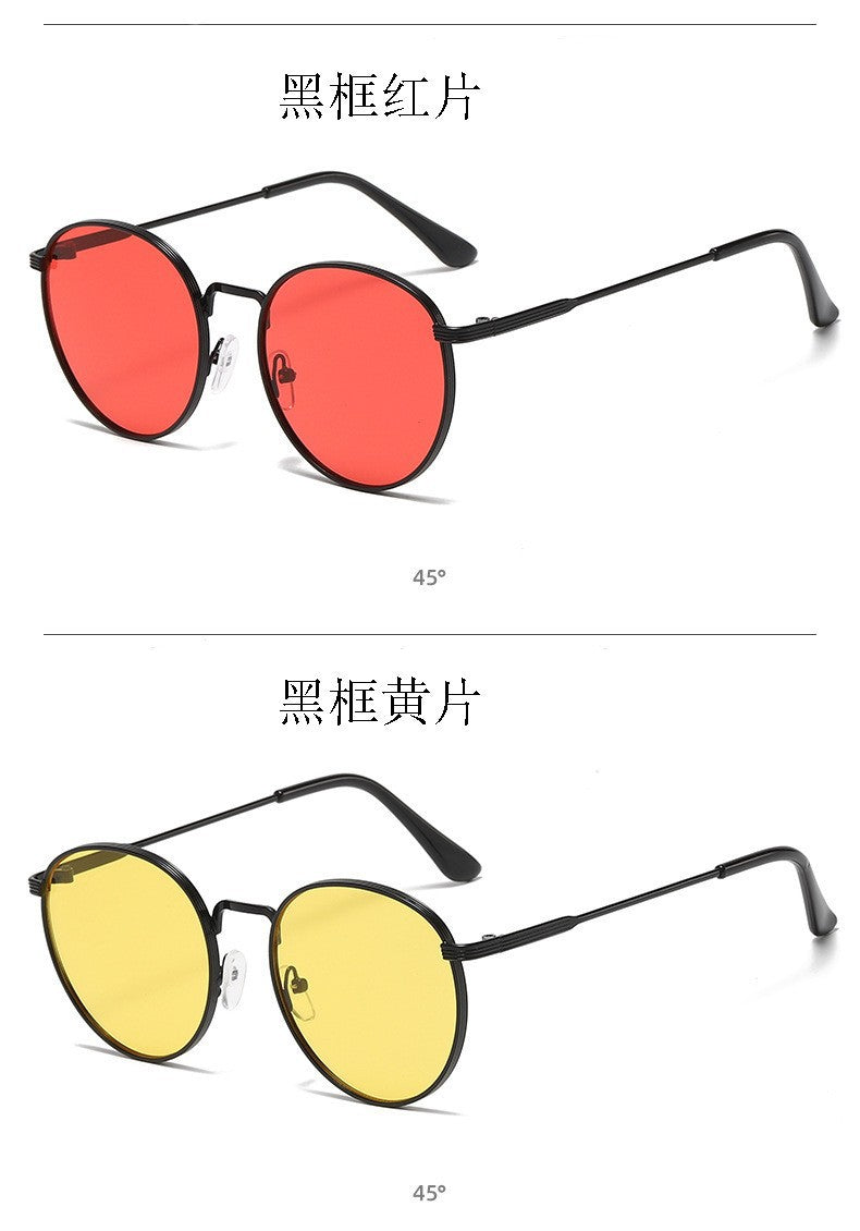 Retro Fashion High-End Metal Round Frame Sunglasses for Women European and American Cross-Border Ins Men's Driving Sunglasses Wholesale