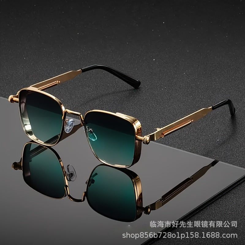 2025 New European and American Cross-Border Personalized Sunglasses Retro Square Frame Steam Metal Sunglasses Sun Protection High-End Sunglasses