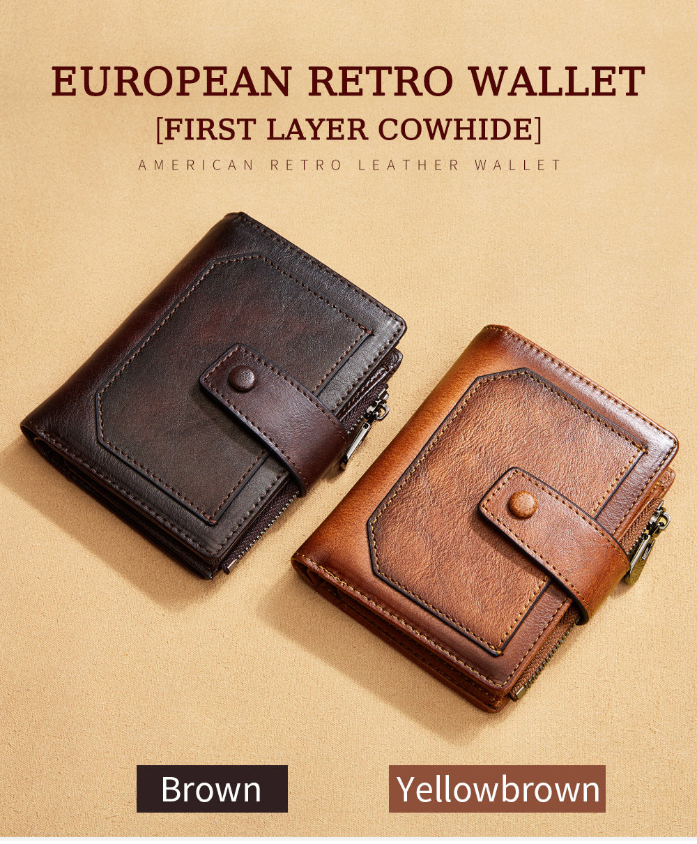 Men's wallet wholesale leather zipper short retro wallet RFID anti-theft foreign trade leather wallet manufacturers processing