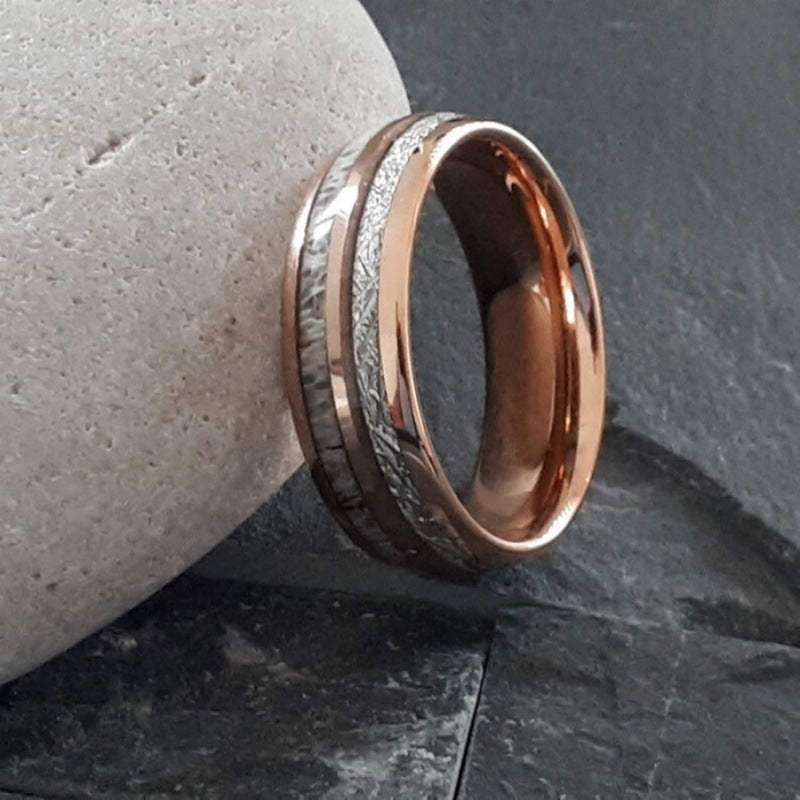 Cross-border explosions stainless steel ring three slot inlaid obsidian high sense of niche ring in stock a batch