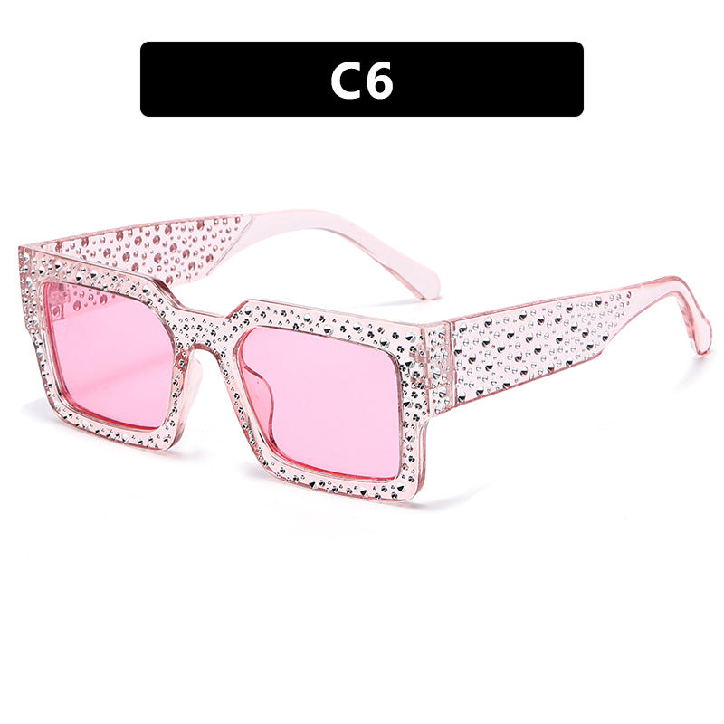 Diamond-Encrusted Starry Sky Square Sunglasses, Personalized Sunglasses, Fashionable Internet Celebrity Street Photography, Catwalk Versatile Sunglasses