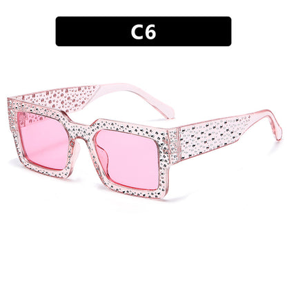 Diamond-Encrusted Starry Sky Square Sunglasses, Personalized Sunglasses, Fashionable Internet Celebrity Street Photography, Catwalk Versatile Sunglasses
