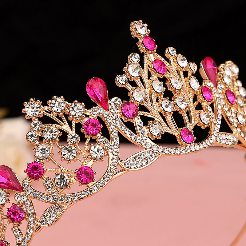 Super Fairy New Princess Sweet Bridal Crown Red Tiara Crystal Toast Clothing Hair Accessories 18Th Birthday Gift