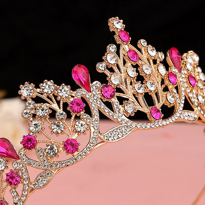 Super Fairy New Princess Sweet Bridal Crown Red Tiara Crystal Toast Clothing Hair Accessories 18Th Birthday Gift