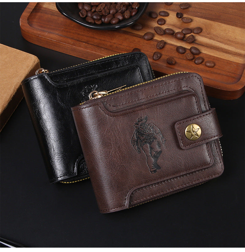 Cross-border Men's Wallet Short Vintage Fashion Zipper Bag Multi-card Wallet Large Capacity Business Card Bag Carry-on