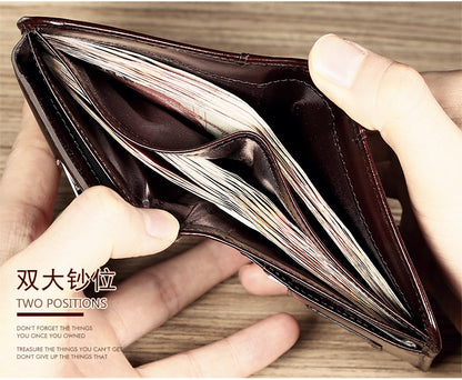Cross-border delivery Manbang wallet oily leather short first layer cowhide wallet classic tri-fold RIFD anti-theft wallet