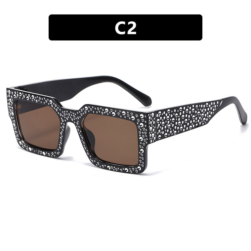 Diamond-Encrusted Starry Sky Square Sunglasses, Personalized Sunglasses, Fashionable Internet Celebrity Street Photography, Catwalk Versatile Sunglasses