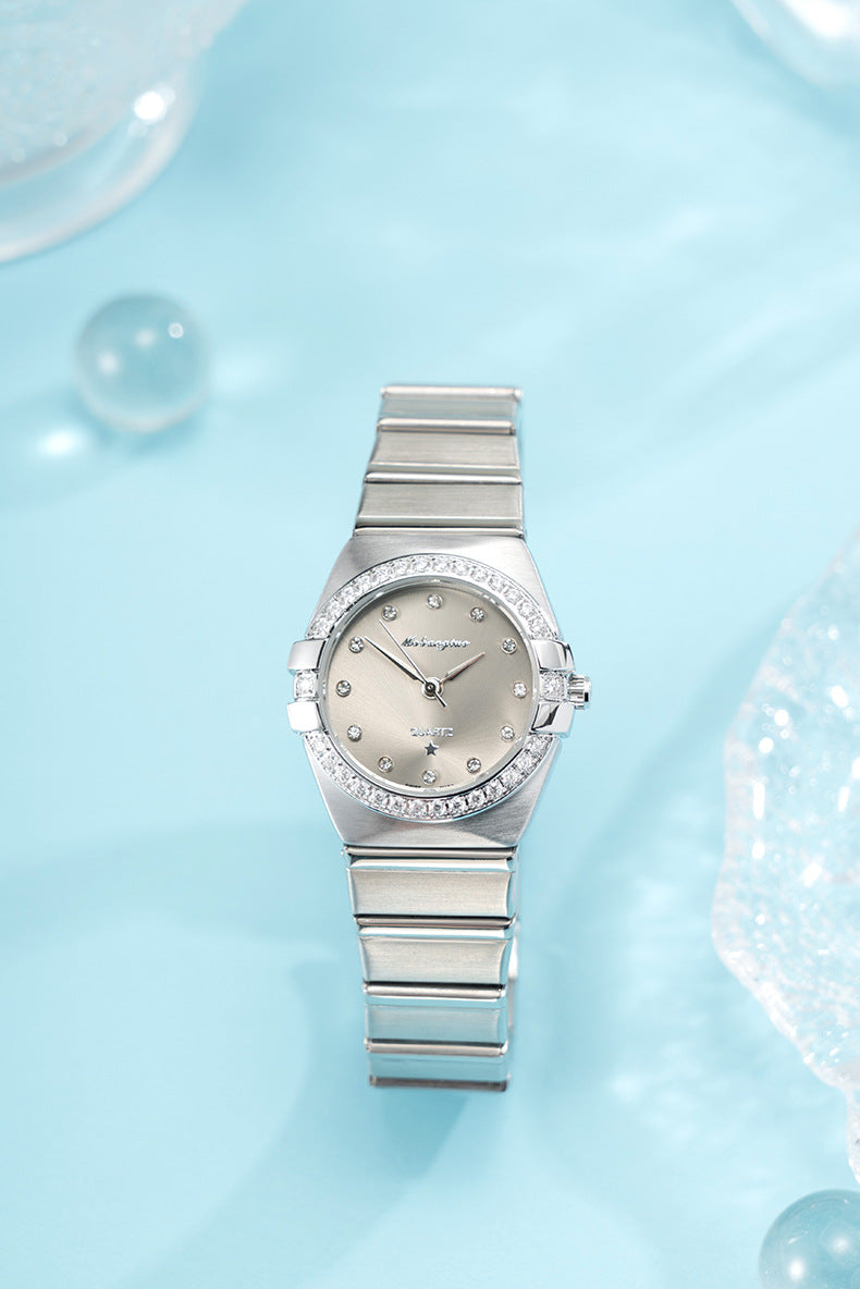 Source Factory Constellation Steel Band Women's Quartz Watch High-End Waterproof Fashion Cross-Border Diamond Bezel Girls' Watch