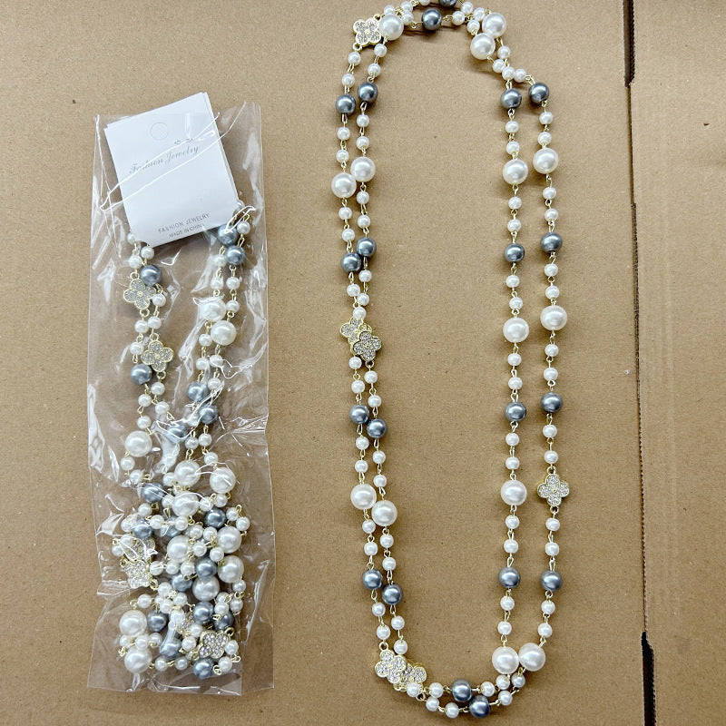 Light Luxury and High-End Multi-Layered Pearl Sweater Chain, Feminine, Simple, Long Autumn and Winter Necklace, Alloy Accessories, Jewelry
