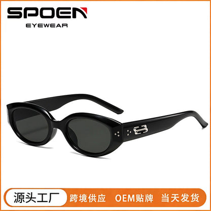 Retro Black Frame Rice Nail Irregular gm Cat's Eye Sunglasses Men's 2025 New Fashionable Street Photoshoot Sunglasses Women's High-end Sense