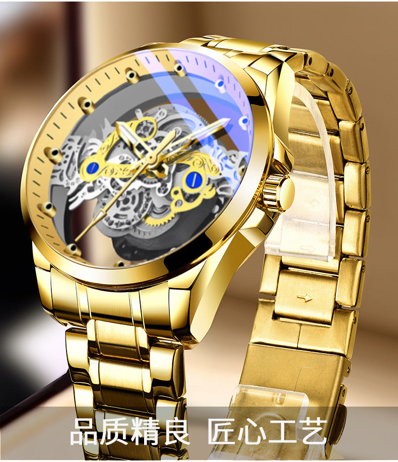 Cross-Border Dropshipping New Double-Sided Hollow Fully Automatic Movement Non-Mechanical Watch Tourbillon Watch Men's Waterproof