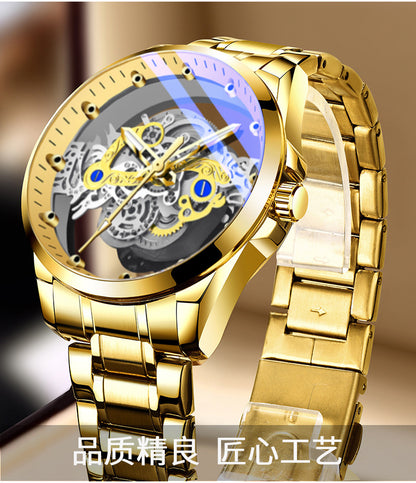Cross-Border Dropshipping New Double-Sided Hollow Fully Automatic Movement Non-Mechanical Watch Tourbillon Watch Men's Waterproof