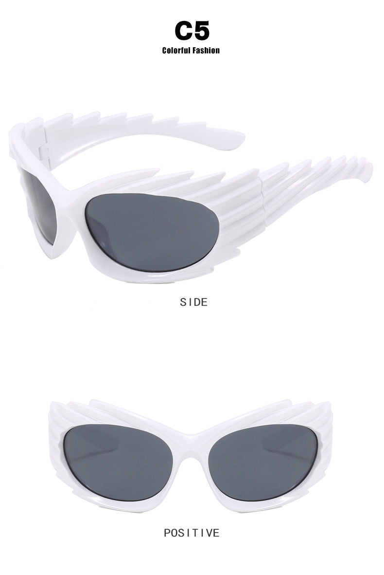 Barbed Hedgehog Sunglasses Y2K European and American Personalized Wings Cycling Sunglasses Concave Shape Ins Trendy Sunglasses for Women