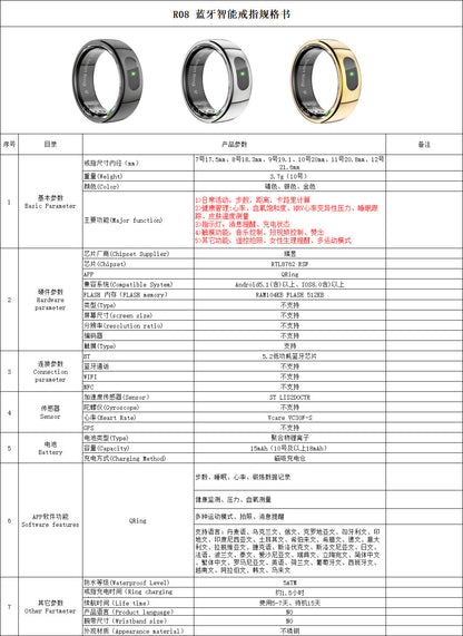 R08 (Qring) Waterproof Touch Body Temperature Sleep Blood Oxygen Heart Rate Sports Photo Music Control Smart Ring