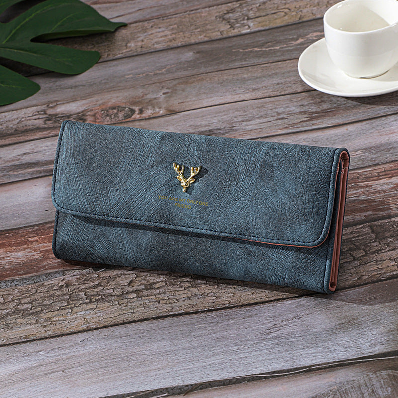 Long Women's Wallet Frosted Cover Wallet Soft Leather Wallet Fashion Retro Large Capacity Hand Bag