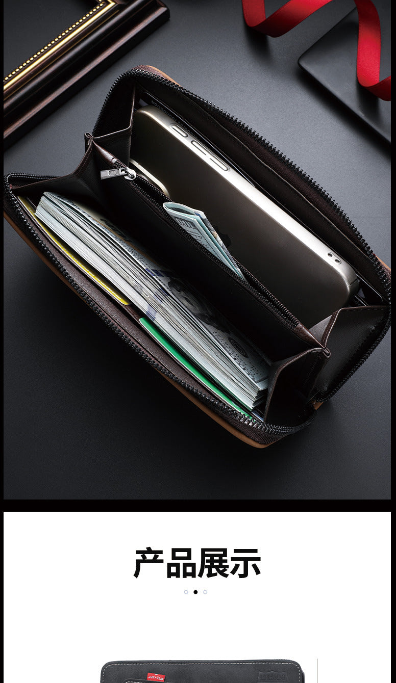 New crazy horse leather men's wallet European and American retro style PU zipper bag fashion short card bag change bag wholesale
