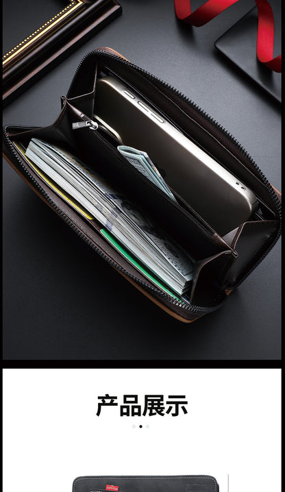 New crazy horse leather men's wallet European and American retro style PU zipper bag fashion short card bag change bag wholesale