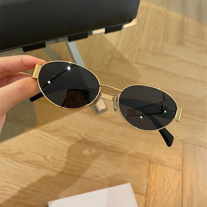 Cross-border New Arc de Triomphe Oval Metal Small Frame Sunglasses Women's High-end Fashion Street Photograph Sunglasses Sunglasses