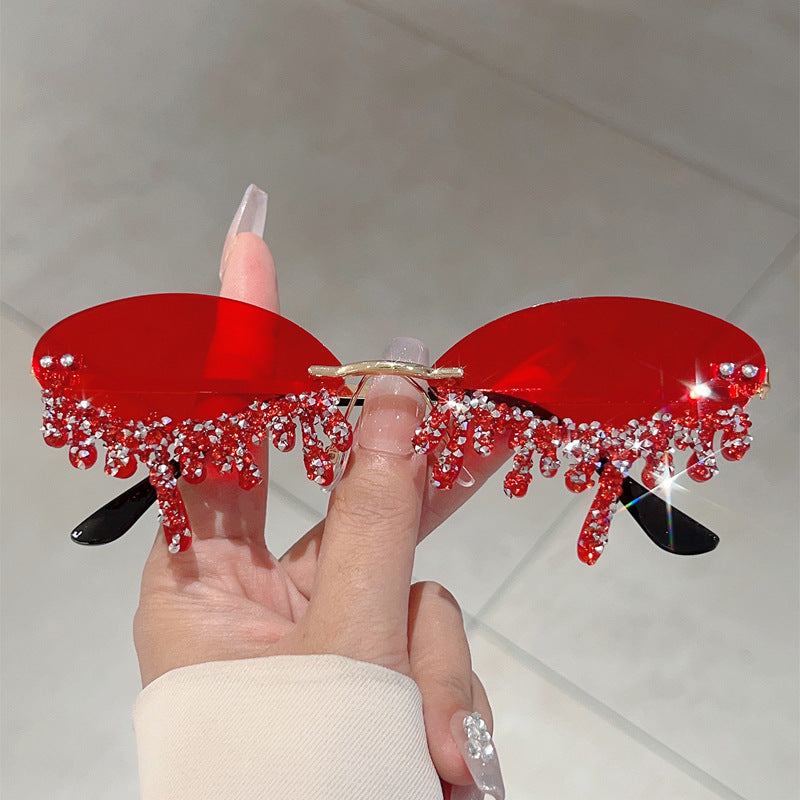 Cross-border New European and American Borderless Diamond-encrusted Angel Tears Sunglasses Spice Girls Street Shooting Cool Personality Funny Sunglasses