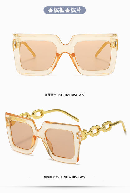 New Cross-Border Chain Anti-Uv Sunglasses European and American Fashion Square Frame Women's High-End Sun Light Luxury Style Square