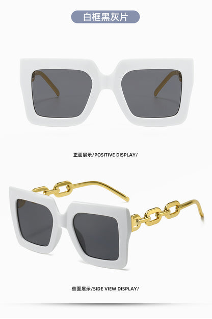 New Cross-Border Chain Anti-Uv Sunglasses European and American Fashion Square Frame Women's High-End Sun Light Luxury Style Square
