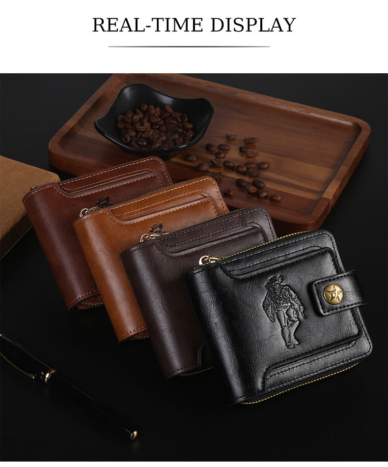 Cross-border Men's Wallet Short Vintage Fashion Zipper Bag Multi-card Wallet Large Capacity Business Card Bag Carry-on