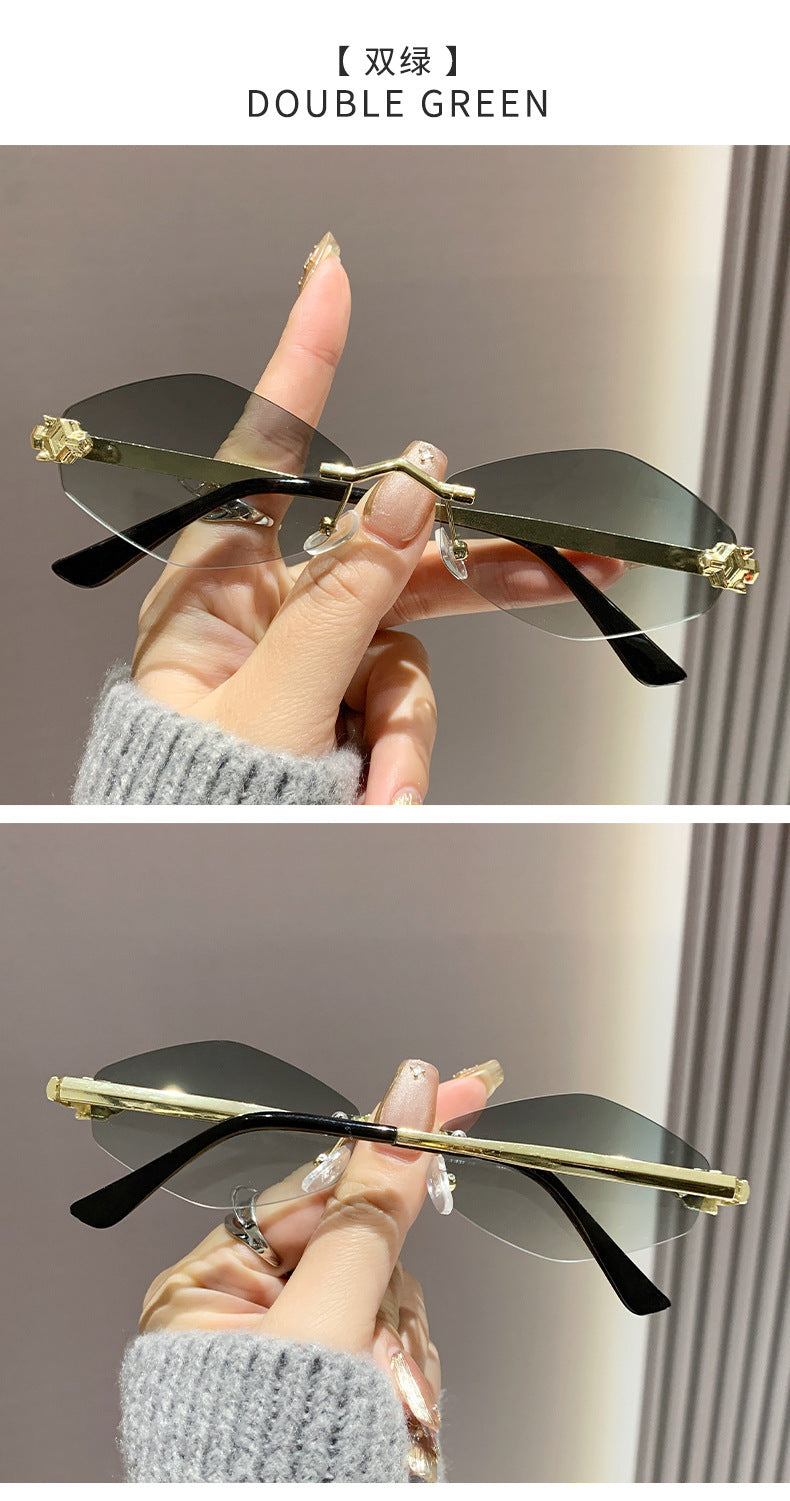 Frameless diamond personality sunglasses 2024 new sunscreen European and American trend sunglasses high sense sunglasses ladies