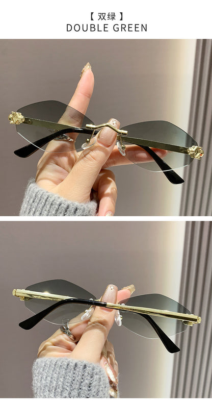 Frameless diamond personality sunglasses 2024 new sunscreen European and American trend sunglasses high sense sunglasses ladies