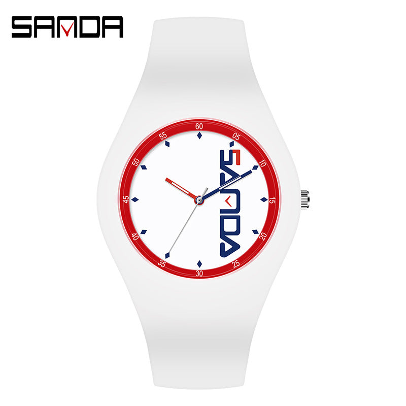 SANDA Outdoor Sports Watch Simple Waterproof Men's and Women's Fashion Quartz Watch Silicone Tape Casual Student Quartz Watch