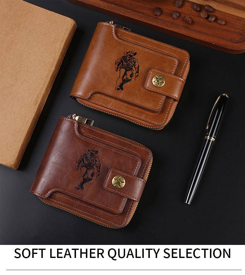 Cross-border Men's Wallet Short Vintage Fashion Zipper Bag Multi-card Wallet Large Capacity Business Card Bag Carry-on