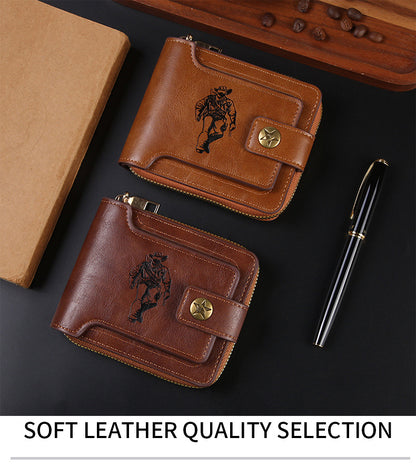 Cross-border Men's Wallet Short Vintage Fashion Zipper Bag Multi-card Wallet Large Capacity Business Card Bag Carry-on