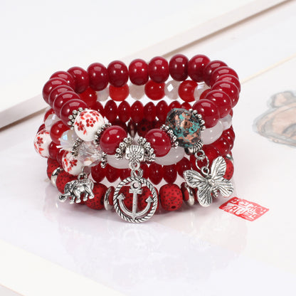 2022 Bohemian Butterfly Ship Anchor Elephant Pendant Multi-layer Bracelet Wholesale Bracelet Factory New Style Bracelet