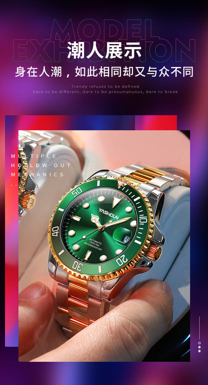Ashi ton new steel band men's watch hollow automatic mechanical watch calendar waterproof foreign trade men's watch wholesale