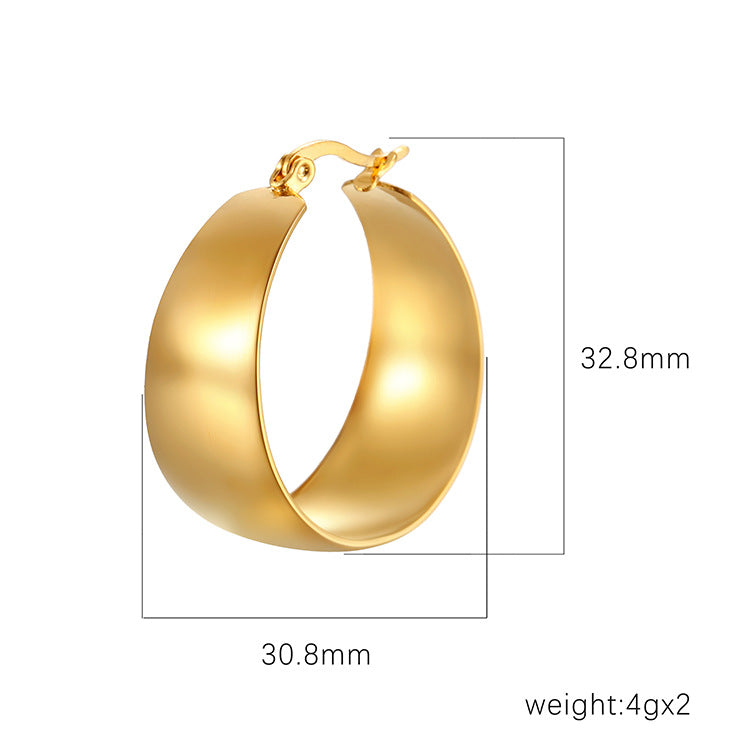 ins European and American Widened Arc Stainless Steel Earrings Advanced Sense Titanium Steel Earrings 18K Gold Light Luxury Women's Earrings