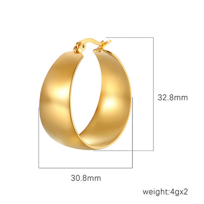 ins European and American Widened Arc Stainless Steel Earrings Advanced Sense Titanium Steel Earrings 18K Gold Light Luxury Women's Earrings
