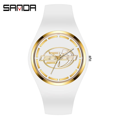 SANDA Outdoor Sports Watch Simple Waterproof Men's and Women's Fashion Quartz Watch Silicone Tape Casual Student Quartz Watch