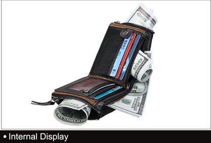Crazy Horse Cowhide Men's Wallet RFID Anti-theft Brush Cowhide Short Men's Ticket Clip Wallet Double Zipper Coin Purse