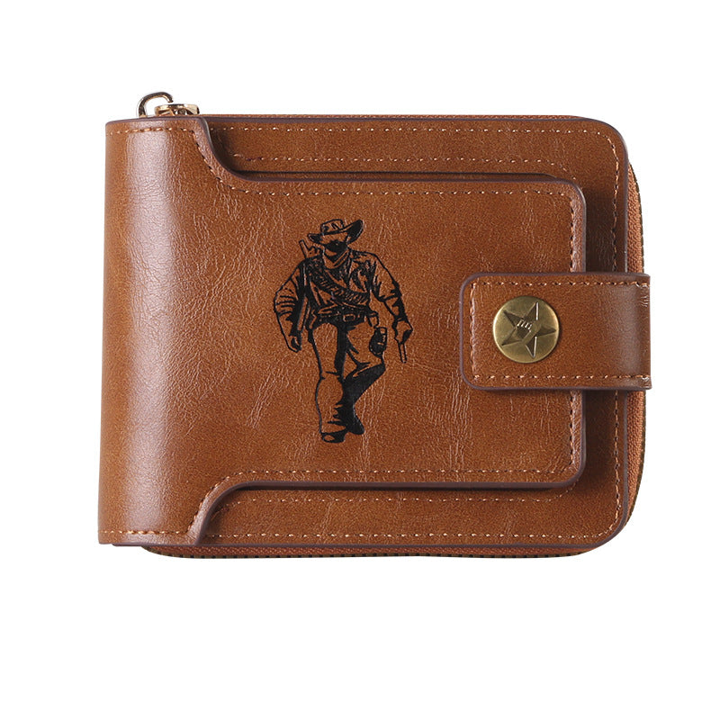 Cross-border Men's Wallet Short Vintage Fashion Zipper Bag Multi-card Wallet Large Capacity Business Card Bag Carry-on