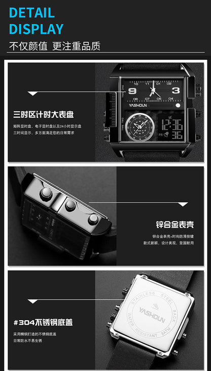 Multifunctional Sports Watch Men's Large Dial Digital Dual Display Electronic Watch Waterproof Belt Men's Watch Cross-border Foreign Trade Watch
