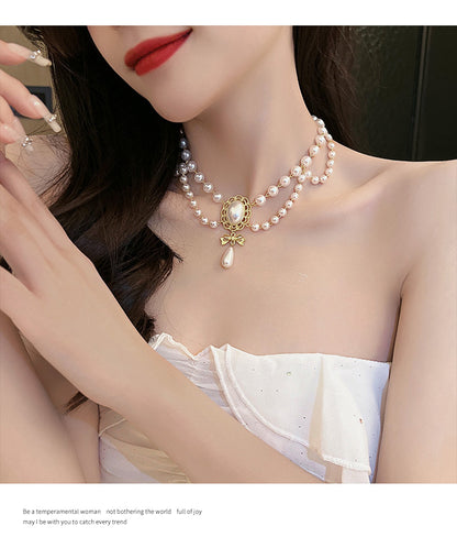 Vintage Baroque Pearl Tassel Necklace Female Bridal Banquet Elegant Fashion Collarbone Necklace Choker Accessories