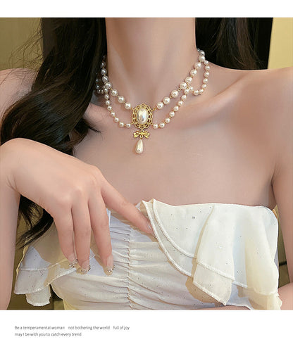 Vintage Baroque Pearl Tassel Necklace Female Bridal Banquet Elegant Fashion Collarbone Necklace Choker Accessories