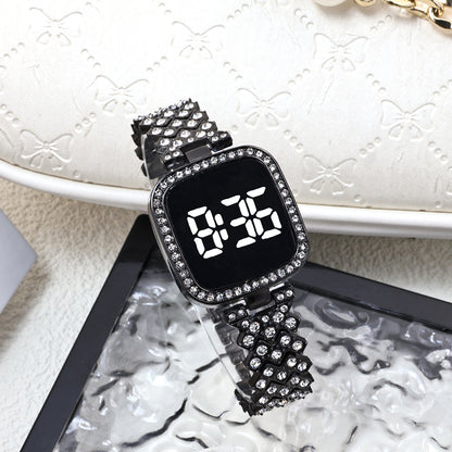 Cross-border Foreign Trade Diamond-encrusted Women's Small Fragrant Style Metal Steel Band LED Watch Fashion Touch Casual Electronic Watch