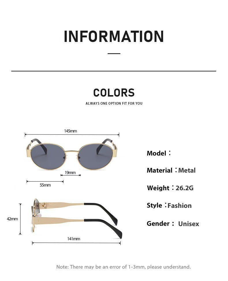 Cross-border New Arc de Triomphe Oval Metal Small Frame Sunglasses Women's High-end Fashion Street Photograph Sunglasses Sunglasses