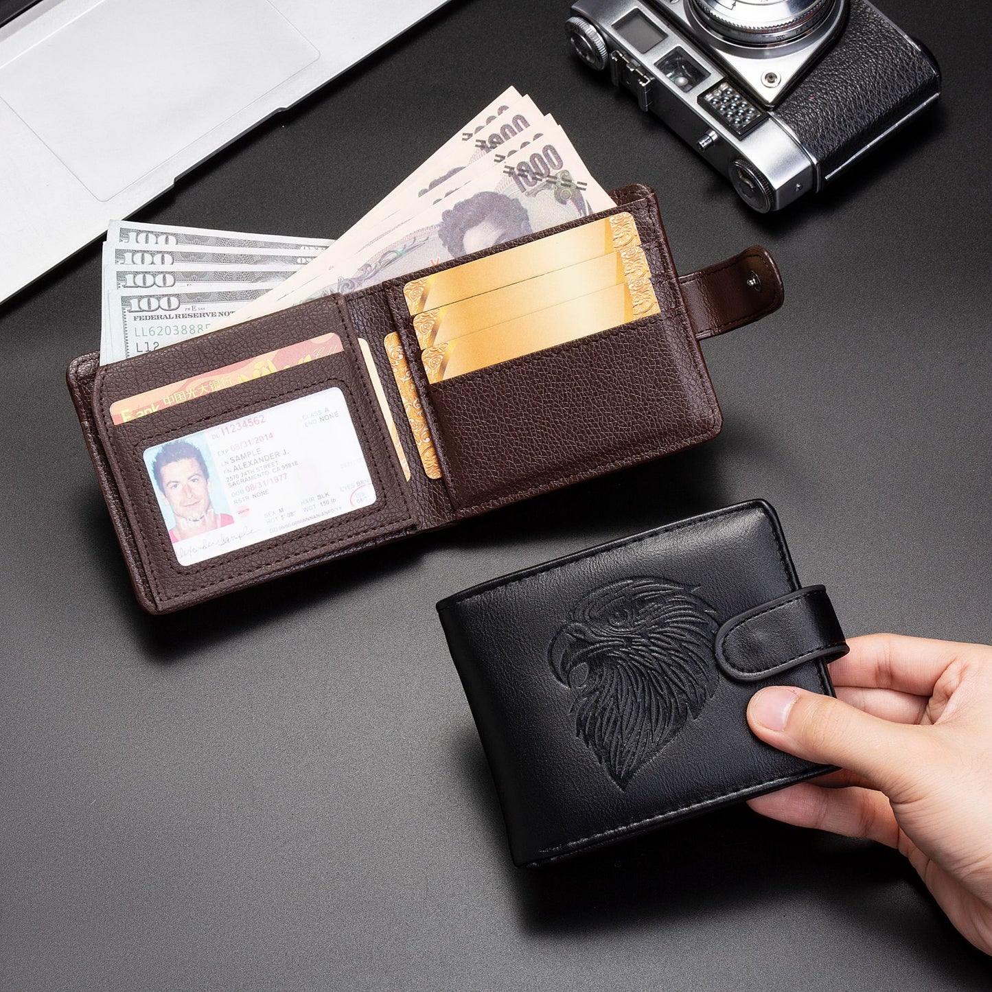 Foreign Trade Wallet Men's New 3D Embossed Eagle Pattern Short Student Youth Casual Soft Leather Card Bag Coin Purse