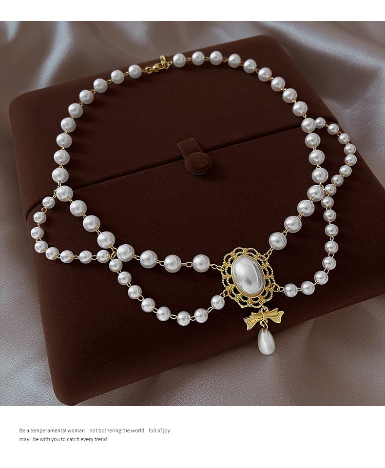 Vintage Baroque Pearl Tassel Necklace Female Bridal Banquet Elegant Fashion Collarbone Necklace Choker Accessories