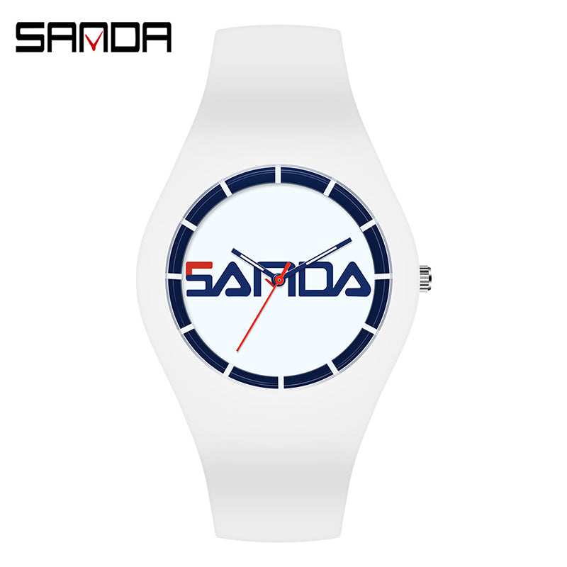 SANDA Outdoor Sports Watch Simple Waterproof Men's and Women's Fashion Quartz Watch Silicone Tape Casual Student Quartz Watch