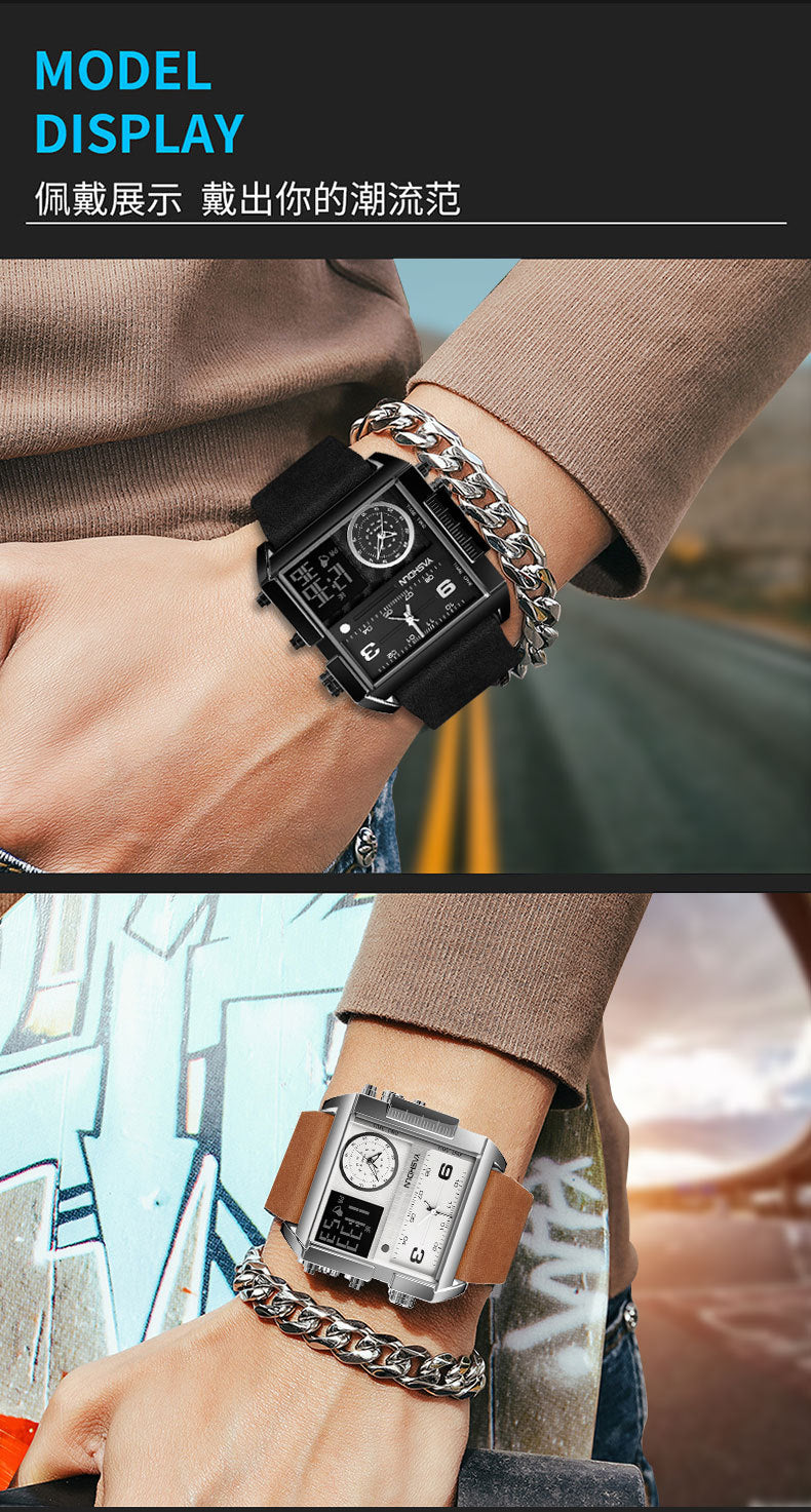 Multifunctional Sports Watch Men's Large Dial Digital Dual Display Electronic Watch Waterproof Belt Men's Watch Cross-border Foreign Trade Watch