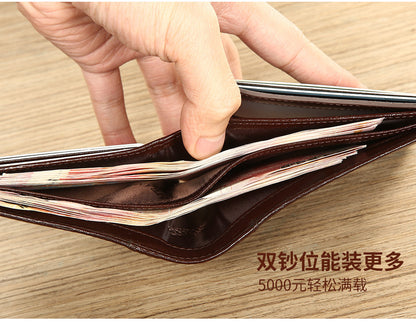 Cross-Border Dropshipping Manbang Men's Wallet Horizontal First-Layer Cowhide Wallet Classic Short 70% off Rifd Anti-Theft Brush
