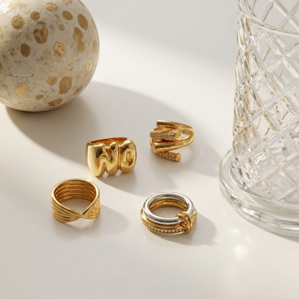 Minimalist Style No Letter Titanium Steel Ring, Multi-Layer Twisted Geometric Interwoven Diamond-Encrusted Ring Jewelry
