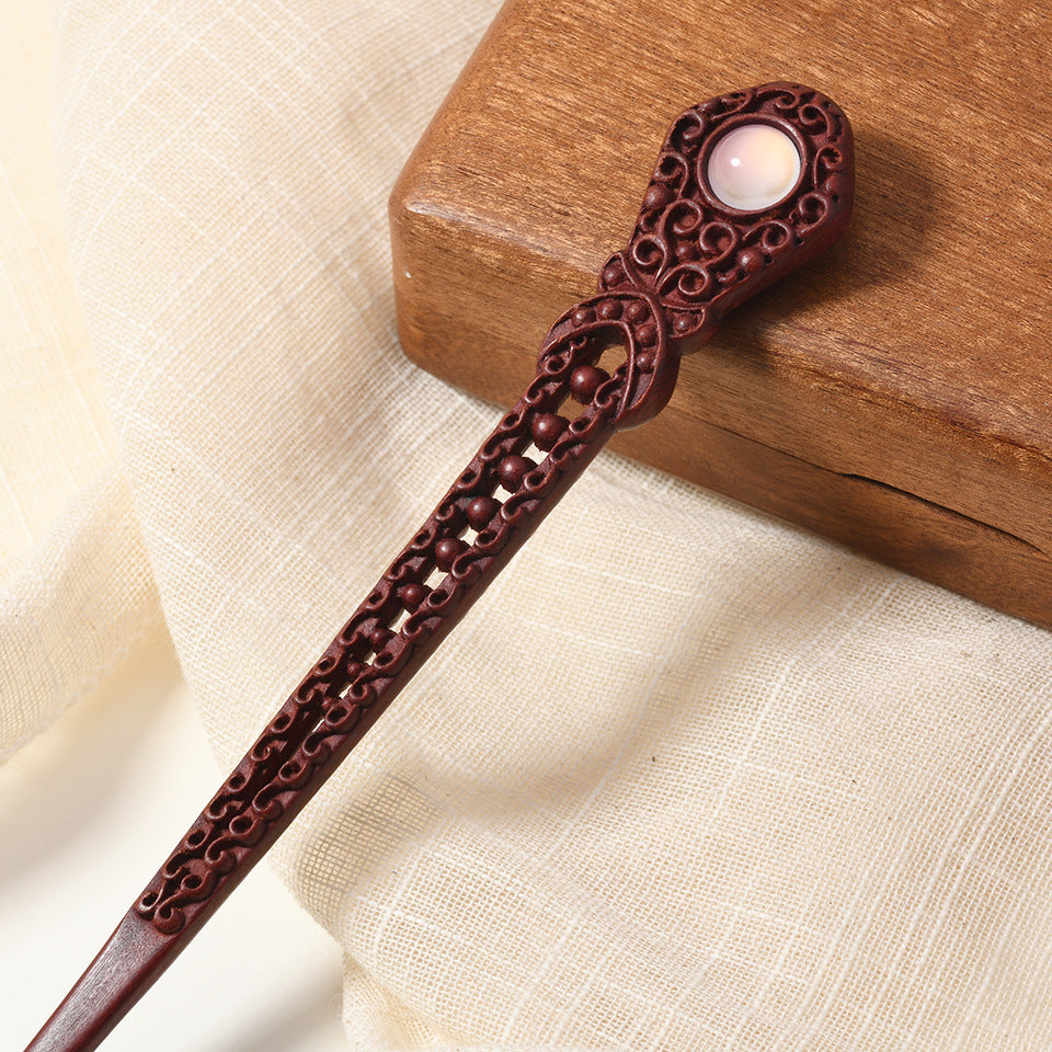 Vintage Red Sandalwood Hairpin Antique High-end Hairpin New Chinese Style Simple Daily All-match Wooden Hairpin Hairpin